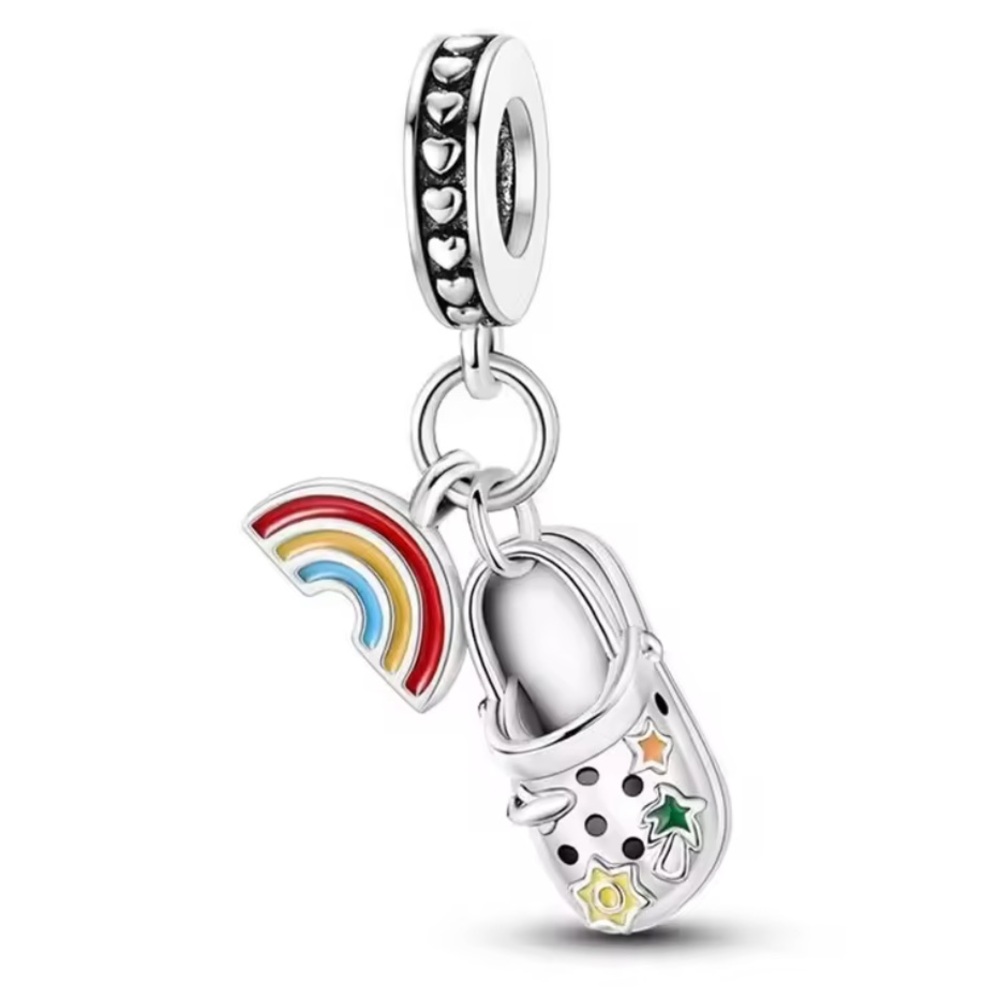NWOT Summer Crocs Slipper Rainbow Dangle Charm Sterling Silver 925